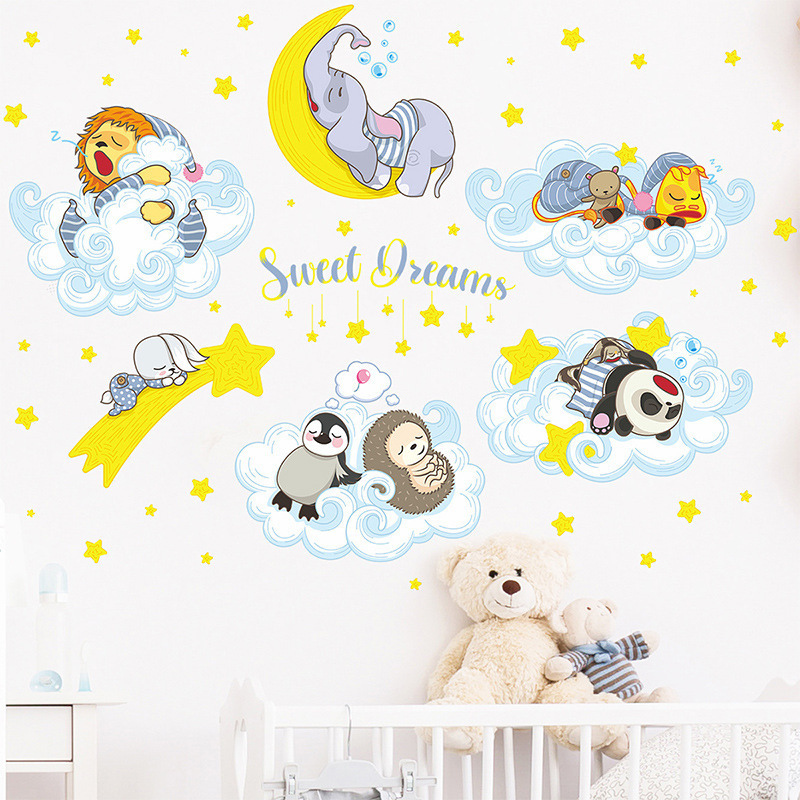 kids room decoration cartoon animal cloud wall art decals mural