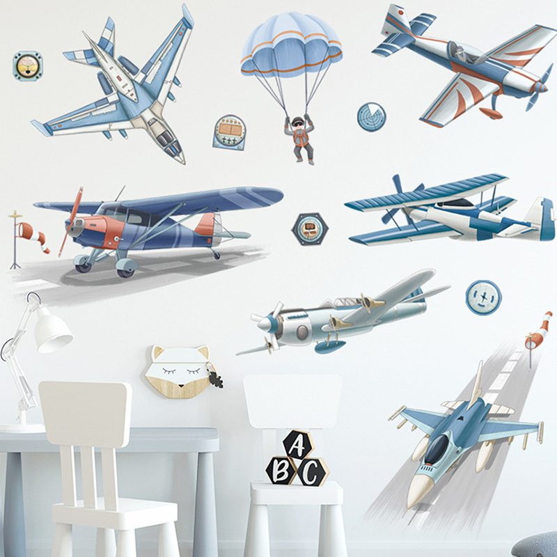 Kids room decoration removable 3d airplane wall stickers for bedroom