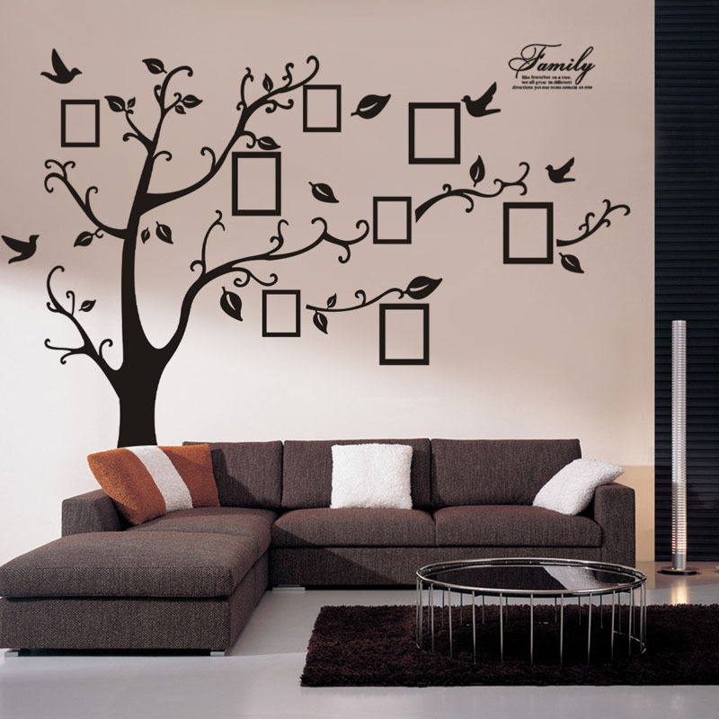 Large removable black photo family tree 3d wall stickers home decor