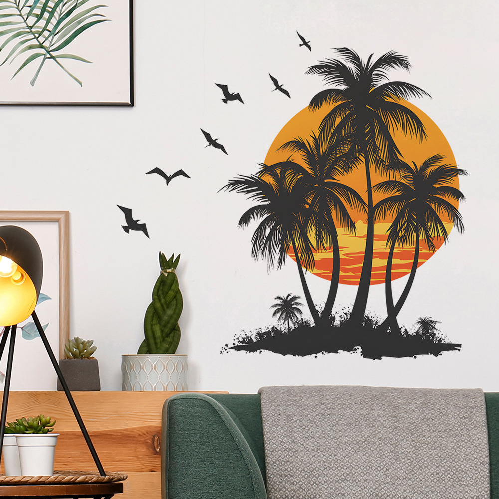 Home decoration self adhesive 3d palm tree wall stickers for bedroom