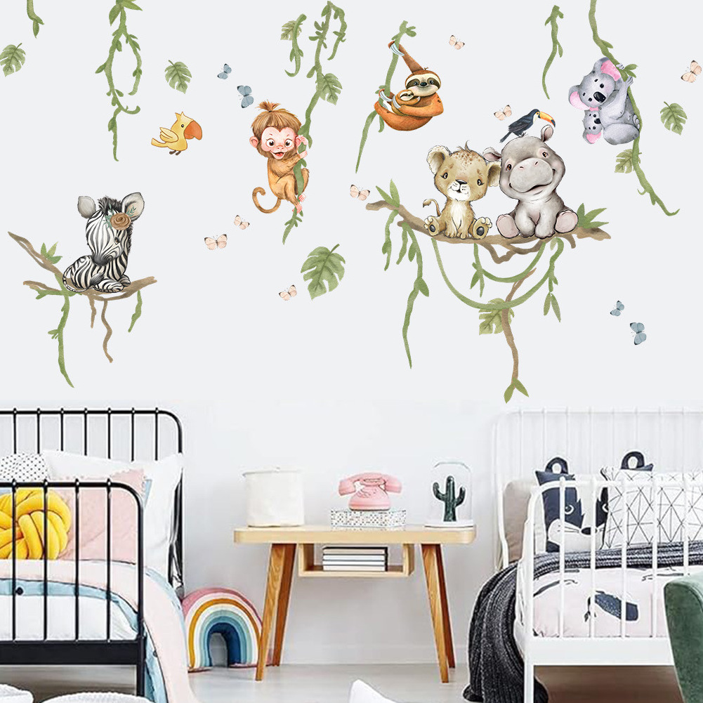 Kids room decorative cartoon jungle animal wall decals stickers