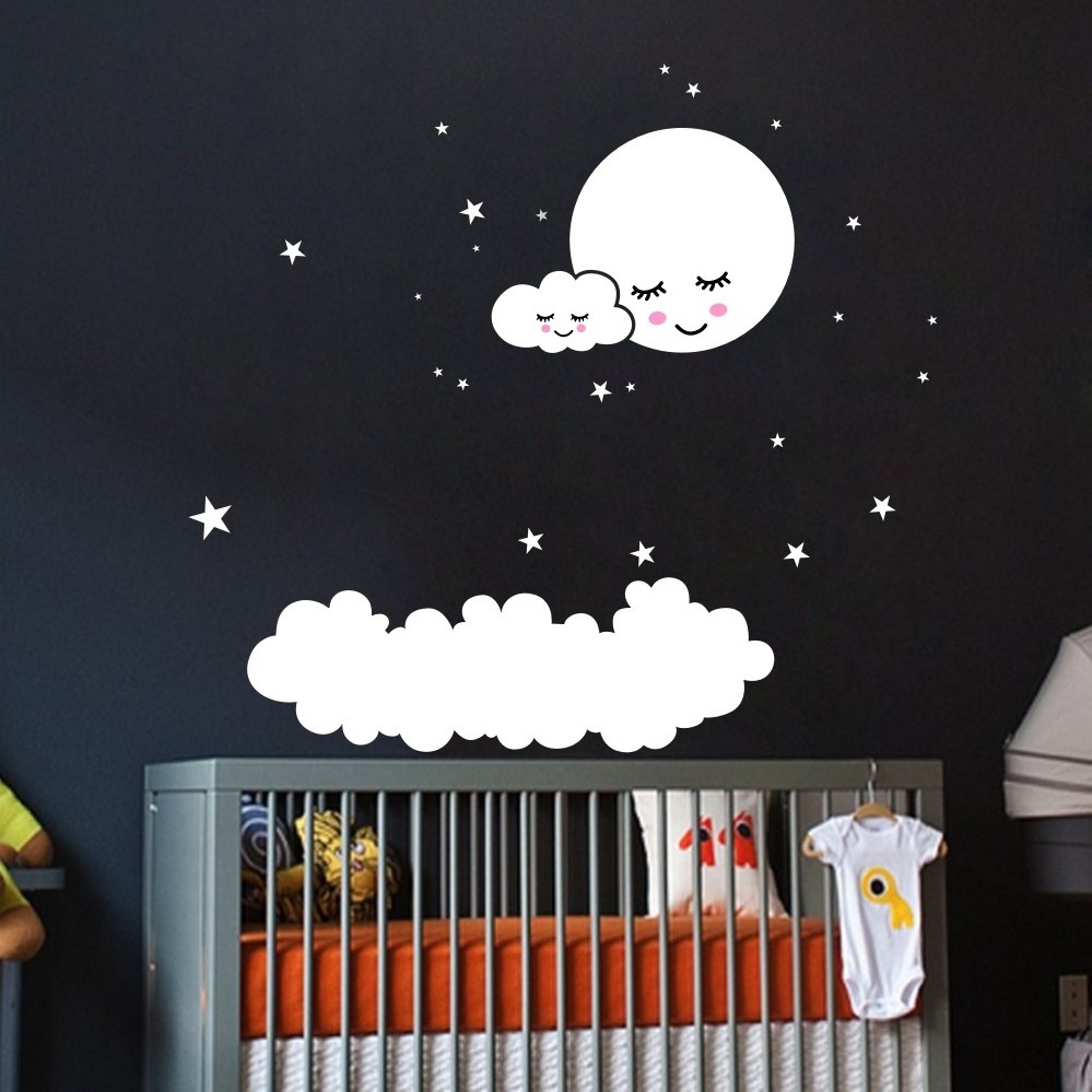 Home decoration self adhesive cloud moon nursery wall decal