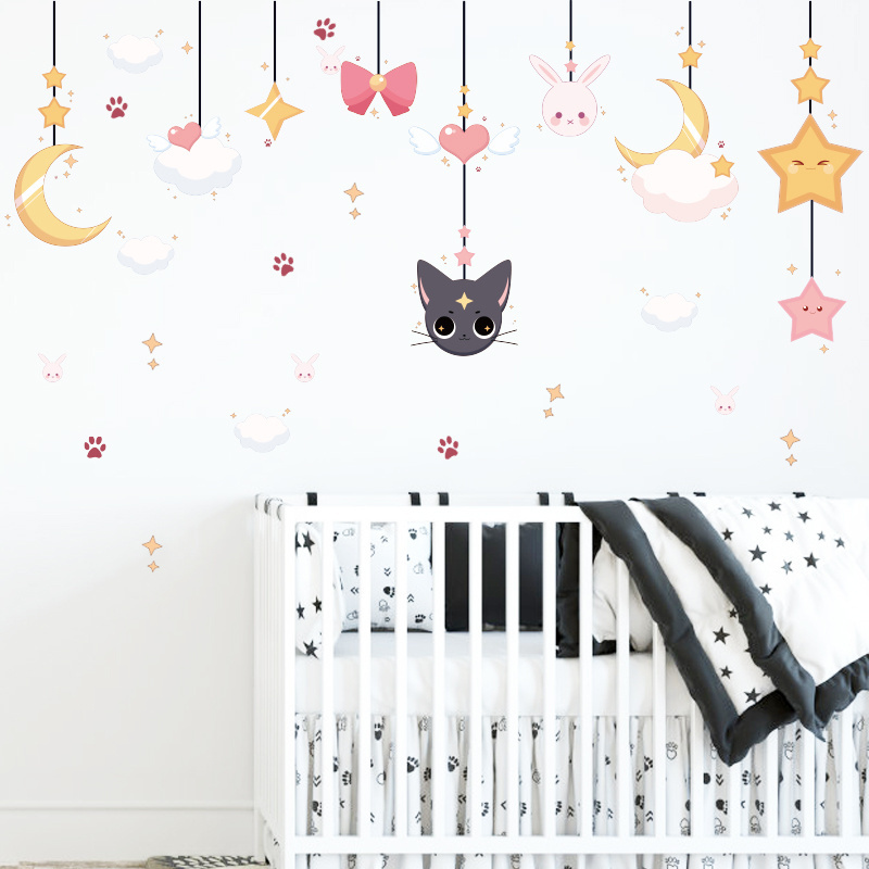 Baby bedroom lovely moon cat vinyl decor wall sticker