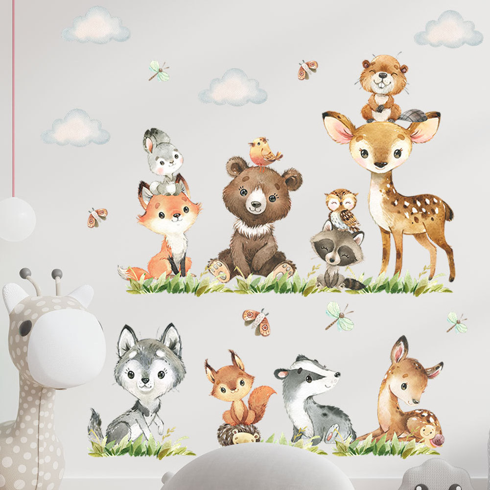 Baby room decorative woodland animal 3d cartoon characters wall stickers