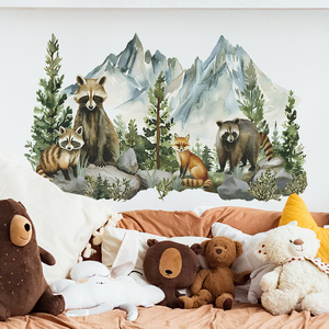 Self adhesive cartoon forest animal wall stickers 3d home decoration for living room