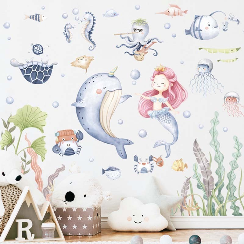 home decoration bathroom underwater animal mermaid wall decals