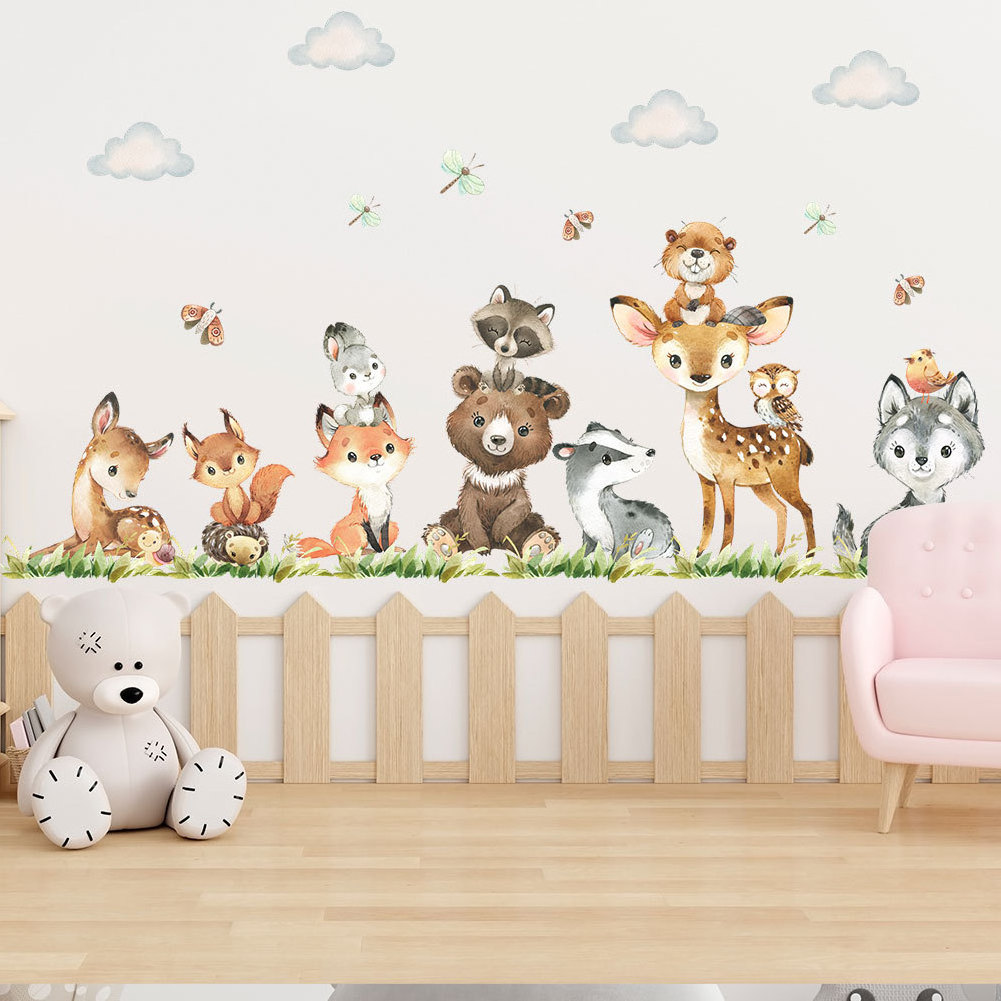 Baby room decorative woodland animal 3d cartoon characters wall stickers