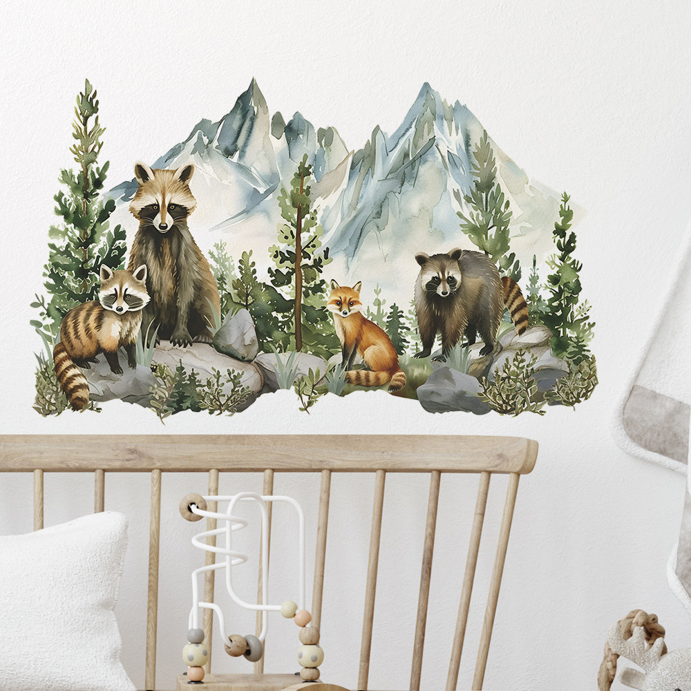 Self adhesive cartoon forest animal wall stickers 3d home decoration for living room