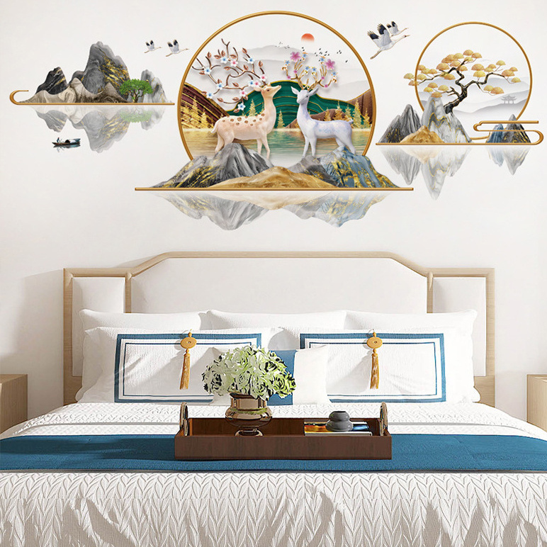 Custom design art Sika deer mountain animal wall stickers decals for living room and bedroom