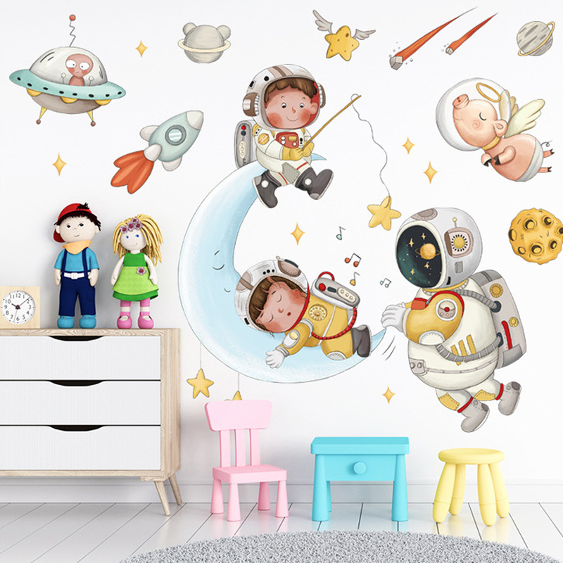 baby bedroom decoration cartoon cartoon spaceship astronaut kids room wall decal