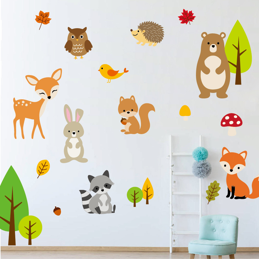 jungle animal woodland cartoon 3d sticker kids room wall