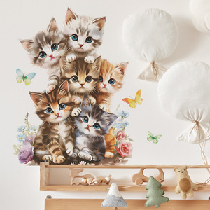 Baby bedroom cartoon cat with butterfly wall stickers 3d home decoration