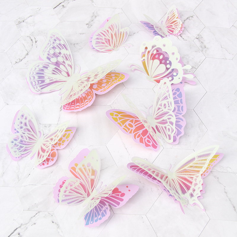 latest bedroom wedding party wall deco 3d glow in the dark butterfly stickers