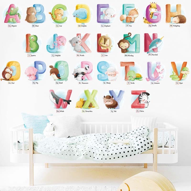 Lovely pvc home decor alphabet wall stickers for kids room nursery wall decals