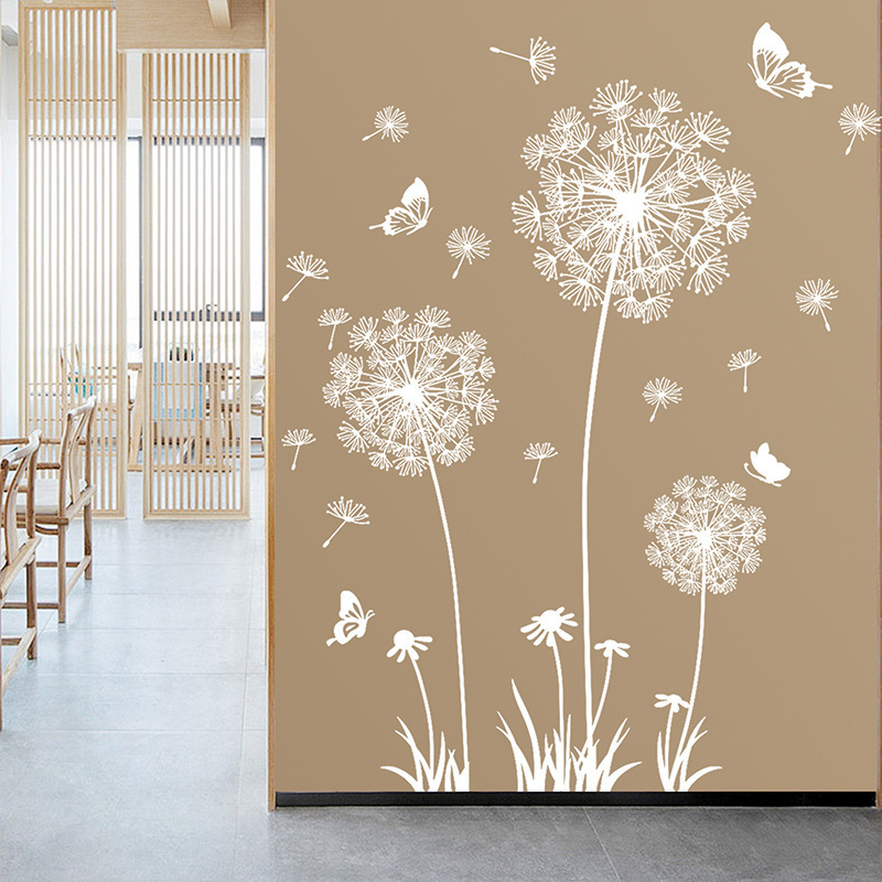 Self adhesive 3d white dandelion wall stickers home decor die cut vinyl decal