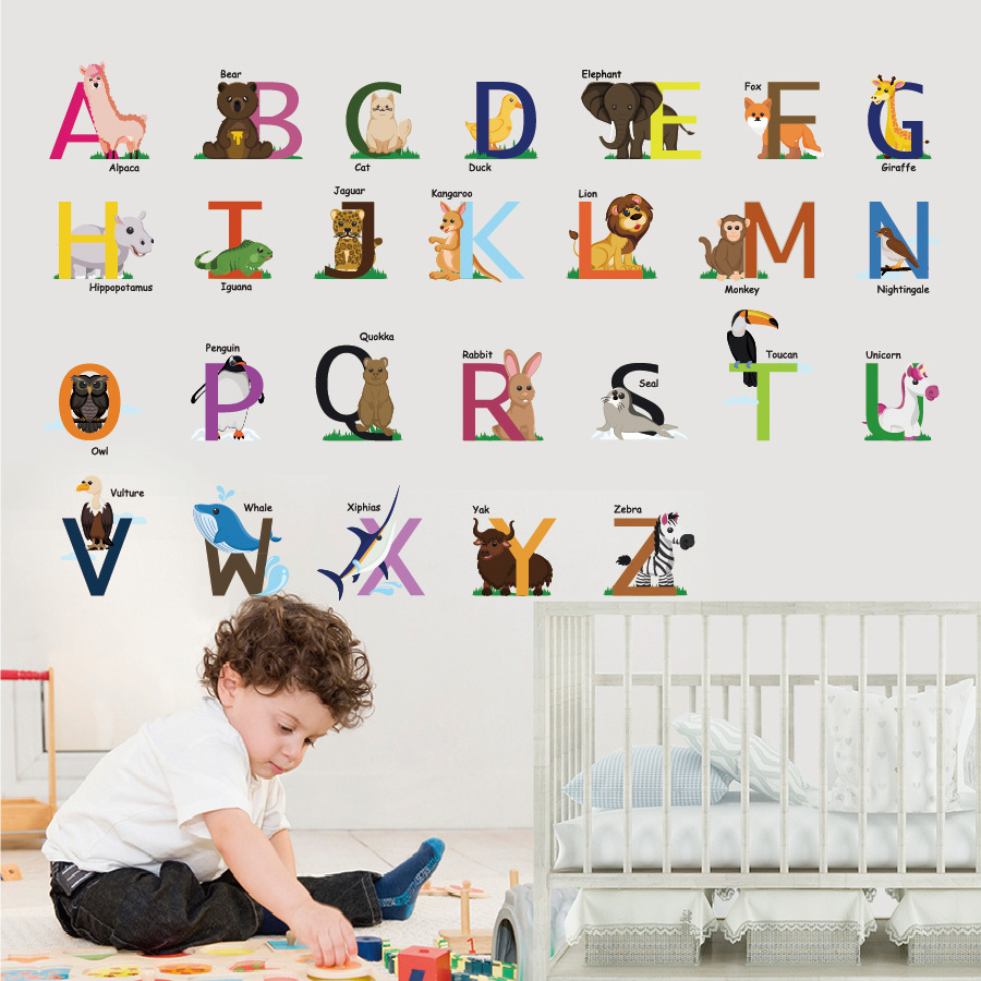 kids room cartoon wall stickers alphabet 3d home decoration