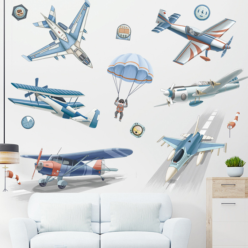 Kids room decoration removable 3d airplane wall stickers for bedroom