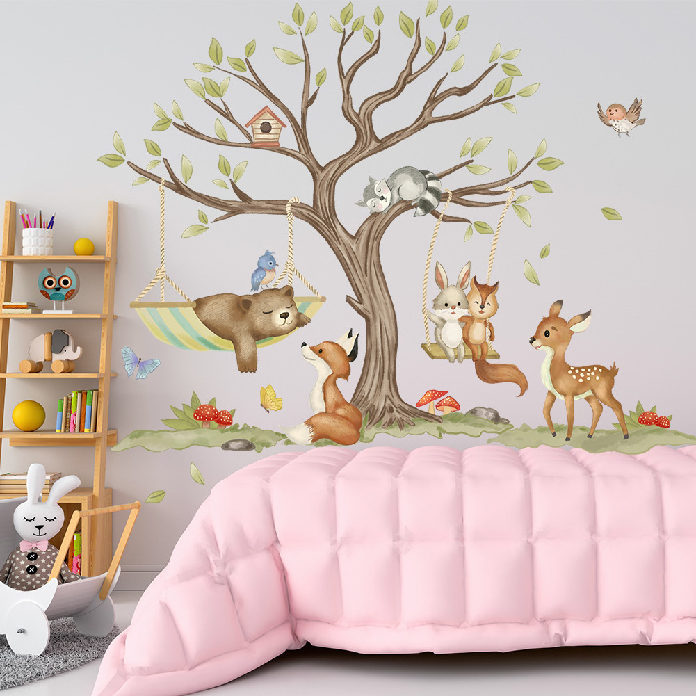 baby room decoration woodland animal wallpaper sticker 3d wall paper