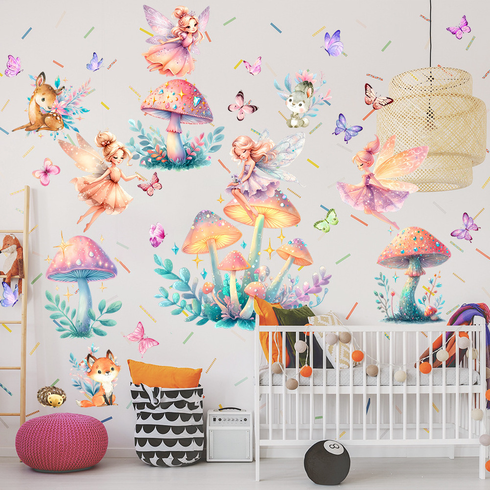 Home decoration cartoon fairy with mushroom living room wall stickers image