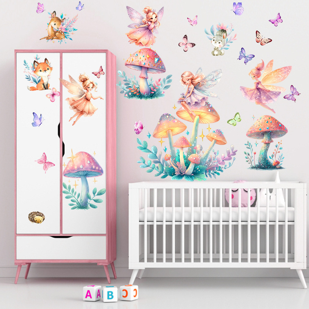 Home decoration cartoon fairy with mushroom living room wall stickers image