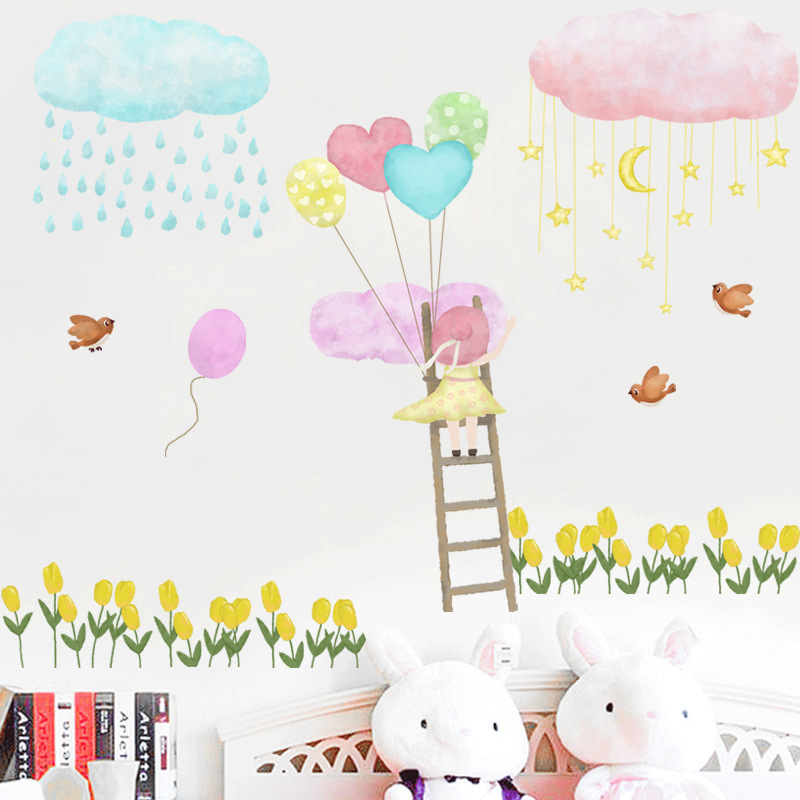 Removable girls vinyl stickers waterproof wall stickers for kids room clouds sticker wall decor