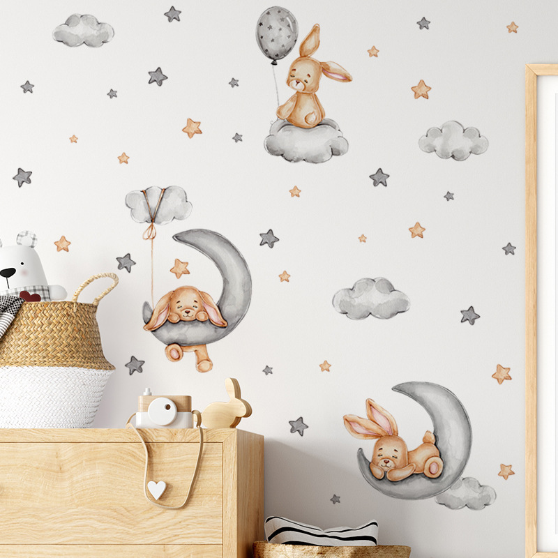 removable cartoon rabbit wit cloud kids room wall decals home decoration