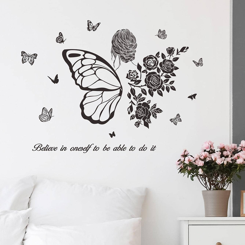 self adhesive living room decoration pvc 3d wall decal butterfly girl