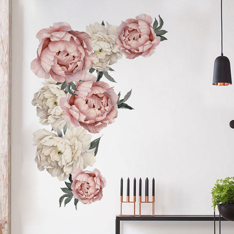 Home decor living room self adhesive 3d peony wall decals