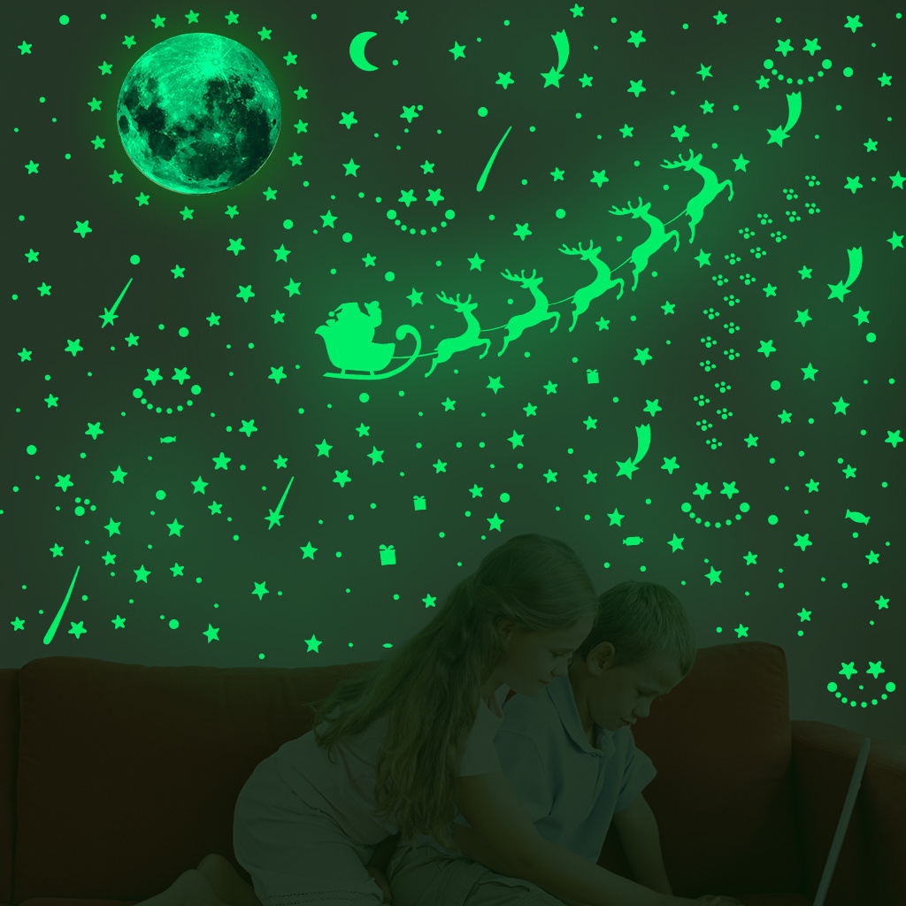 New Christmas wall stickers kids decoration star planet glow in the dark stickers