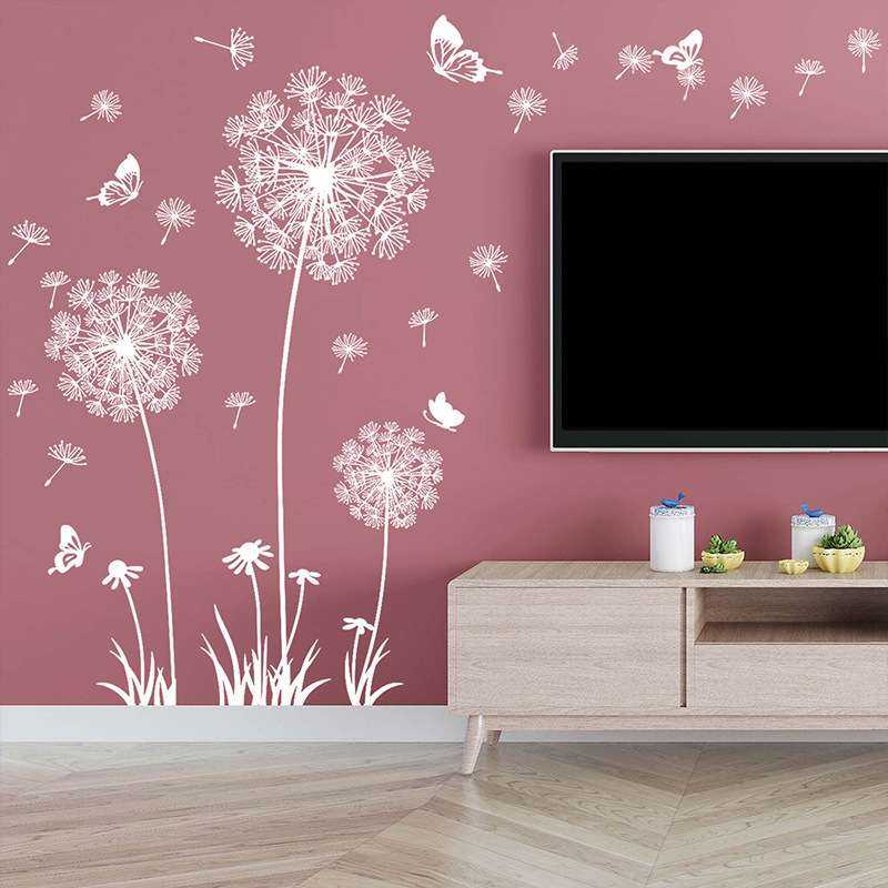 Self adhesive 3d white dandelion wall stickers home decor die cut vinyl decal