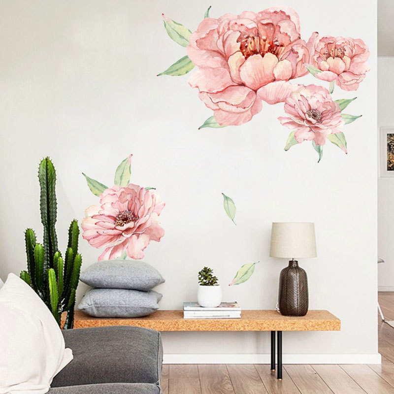 Living room wall decor 3d peony removable furniture flower decals