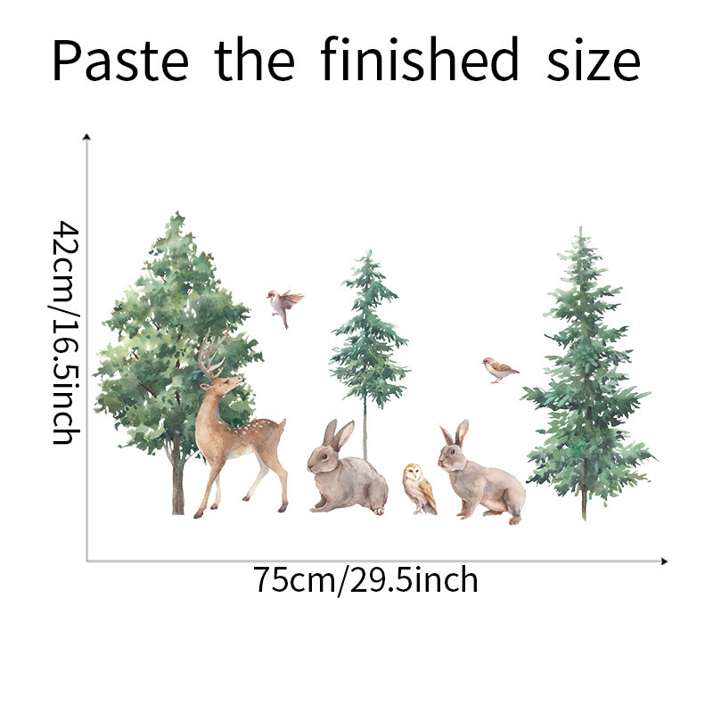 Self adhesive 3d cute bunny animal tree safari wall stickers home decoration for kids room