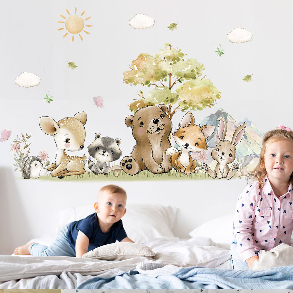 boys room decoration removable cartoon woodland animal transparent wall sticker