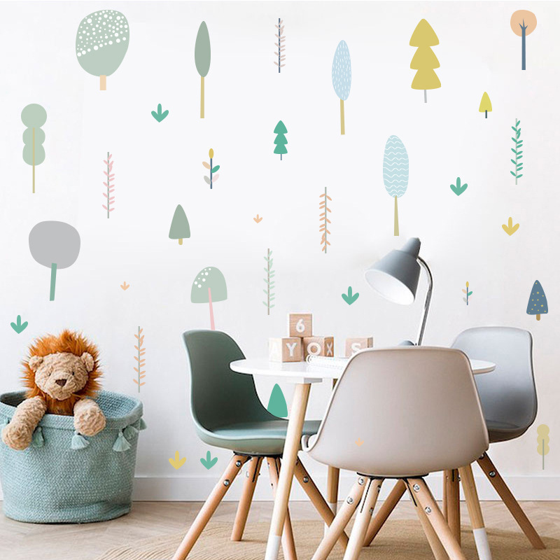 Self adhesive cartoon small tree kids vinyl wall decal