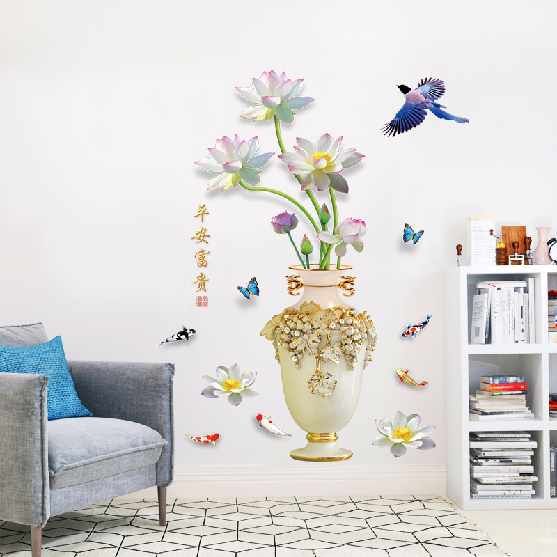 home decoration self adhesive 7d flower vase wall sticker