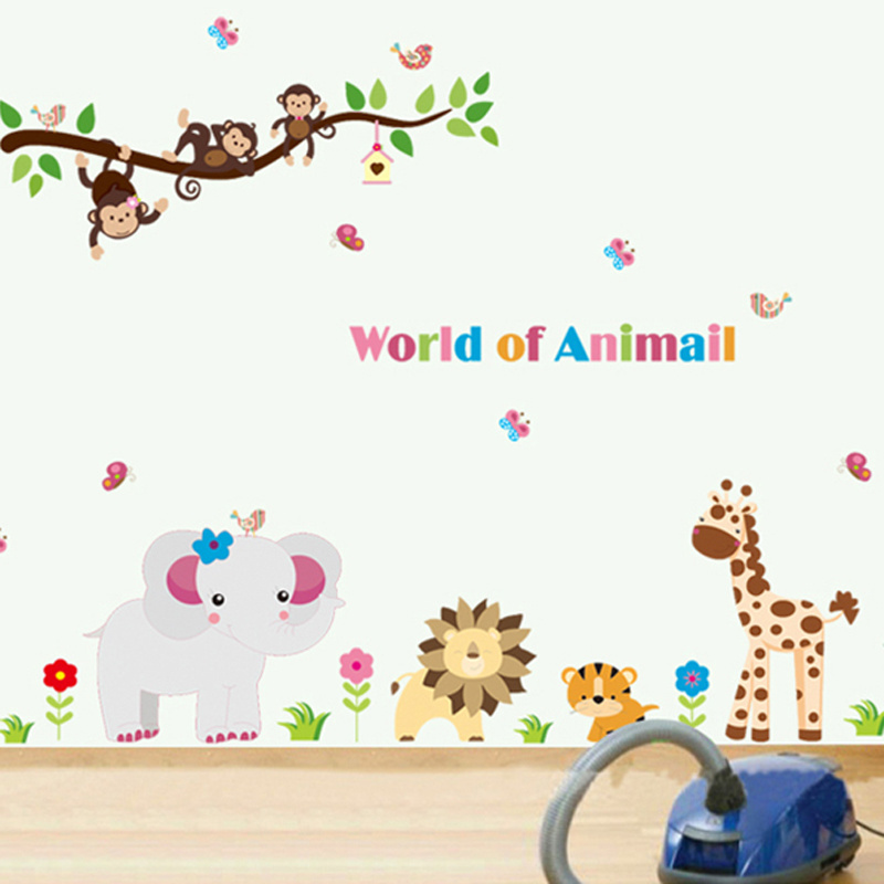 Home decor kids room jungle animal cartoon wall stickers