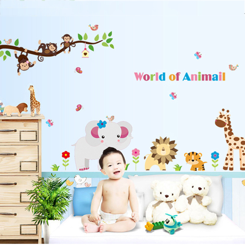 Home decor kids room jungle animal cartoon wall stickers