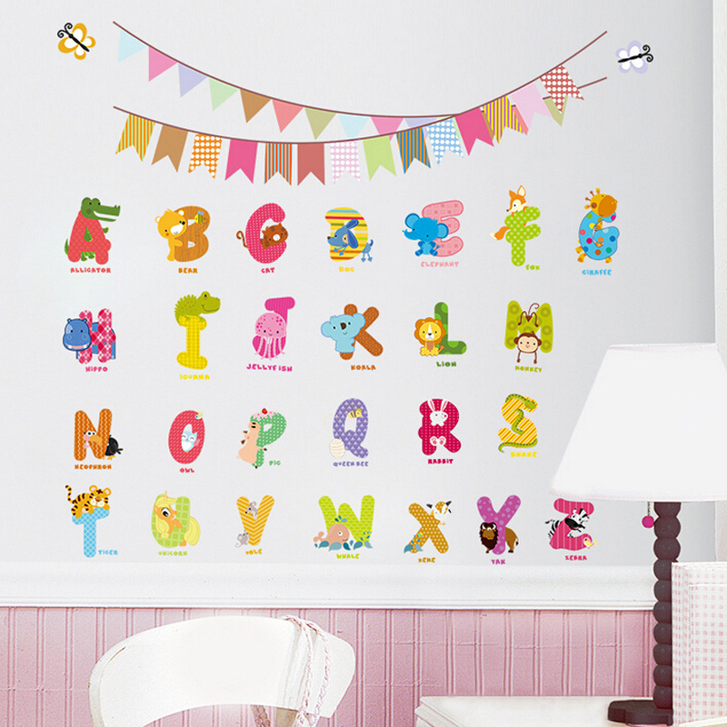 Self adhesive 3d cartoon abc alphabet classroom decoration wall stickers