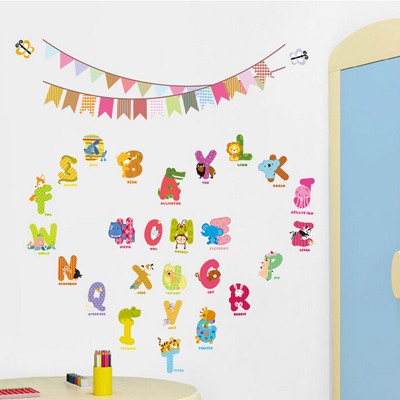 Self adhesive 3d cartoon abc alphabet classroom decoration wall stickers