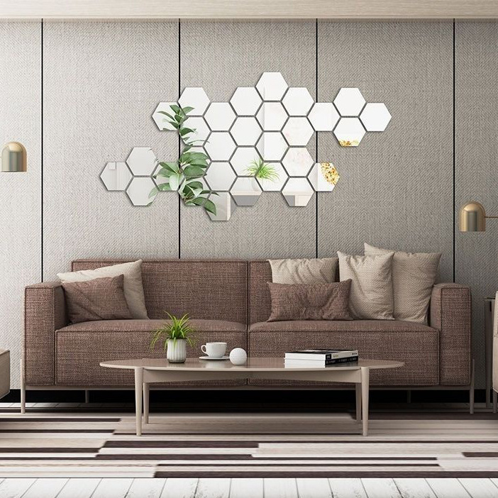 Decorative self-adhesive 3d hexagon acrylic bathroom mirror wall stickers