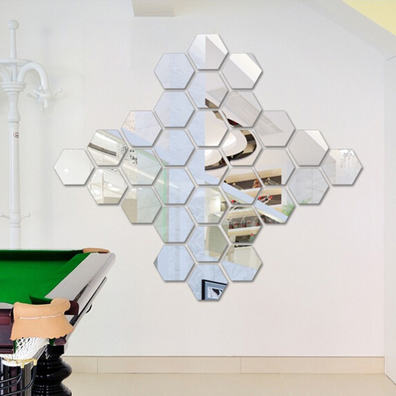 Decorative self-adhesive 3d hexagon acrylic bathroom mirror wall stickers