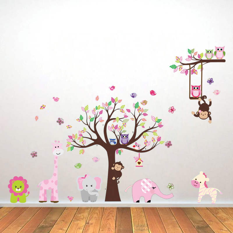 home decor adhesive large removable vinyl 3d forest animals wall stickers for kids room