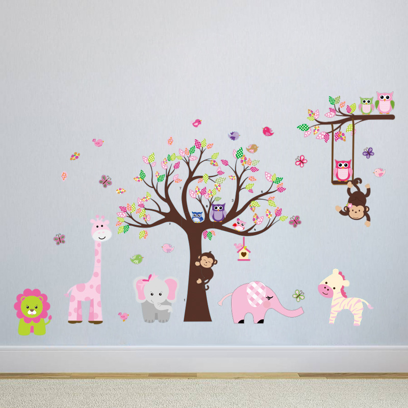 home decor adhesive large removable vinyl 3d forest animals wall stickers for kids room