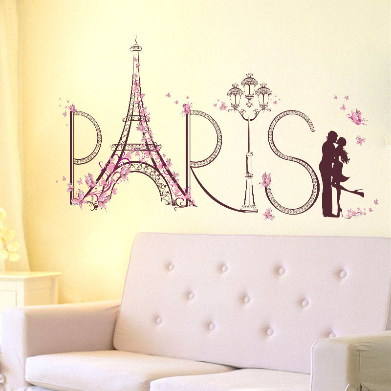 Home decoration self adhesive girls room 3d eiffel tower paris wall stickers