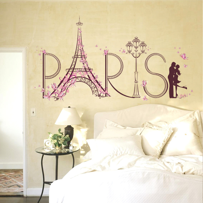 Home decoration self adhesive girls room 3d eiffel tower paris wall stickers