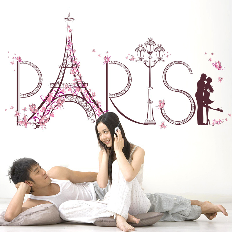 Home decoration self adhesive girls room 3d eiffel tower paris wall stickers