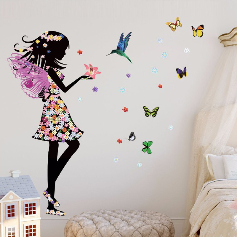 Removable Girls Bedroom Home Decoration Fairy Wallsticker 3D Wall Sticker PVC Sticker 1pc/opp Bag One Sheet 50*70cm,as Below