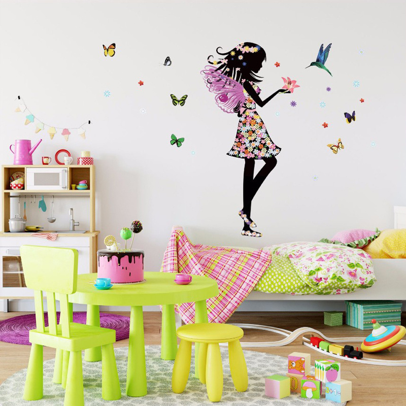 Removable Girls Bedroom Home Decoration Fairy Wallsticker 3D Wall Sticker PVC Sticker 1pc/opp Bag One Sheet 50*70cm,as Below