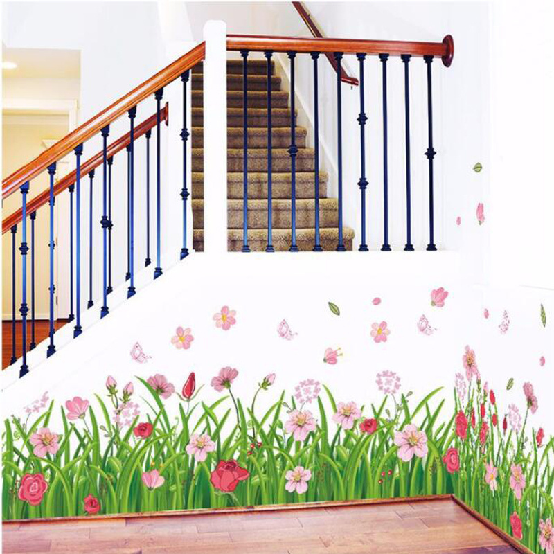 Home decor green grass floral wall stickers