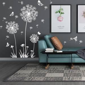 Self adhesive 3d white dandelion wall stickers home decor die cut vinyl decal